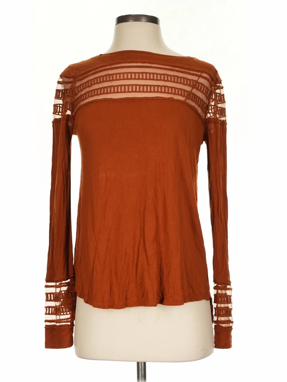 Free People “Roxie” Sheer Mesh Panel Detail Boho Long Sleeve Top• Small